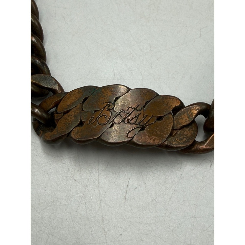 Vintage Betsy Engraved Nameplate Curb Chain Bracelet Copper Tone Chunky Link